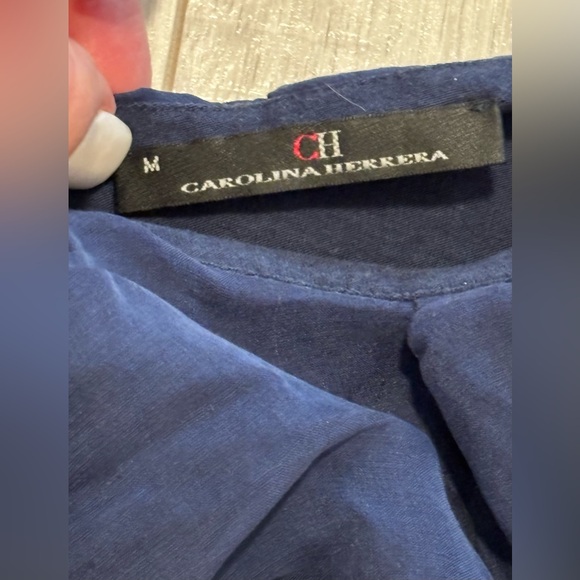 CH CAROLINA HERRERA Navy Blue One Shoulder Sleeveless Ruffle Top Size Medium - Picture 3 of 8